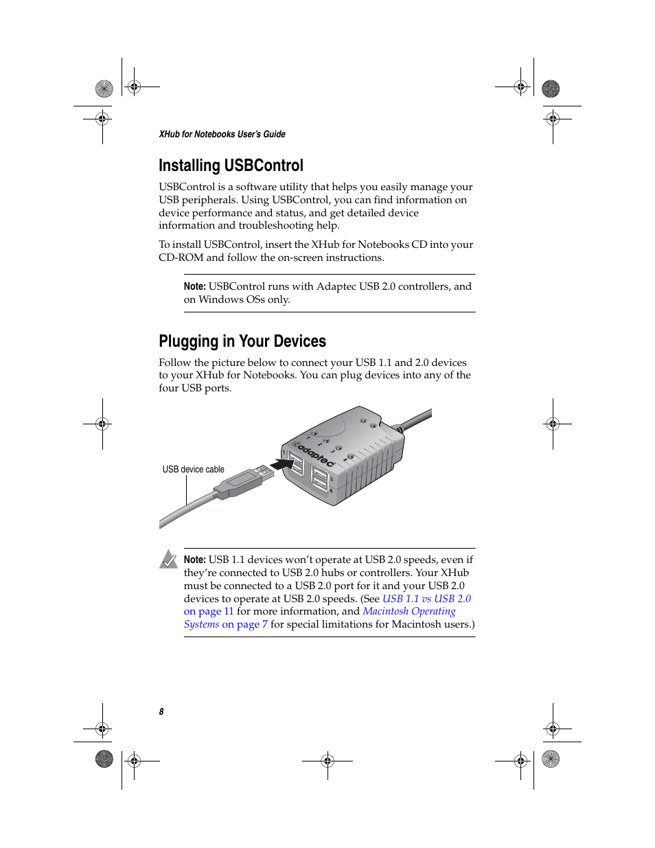 Installing usbcontrol, Plugging in your devices | Adaptec FireConnect For Notebooks User Manual | Page 17 / 22