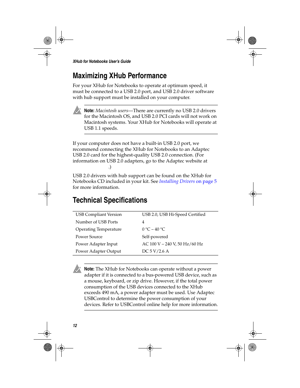 Maximizing xhub performance, Technical specifications, Maximizing xhub performance on | For mor | Adaptec FireConnect For Notebooks User Manual | Page 21 / 22