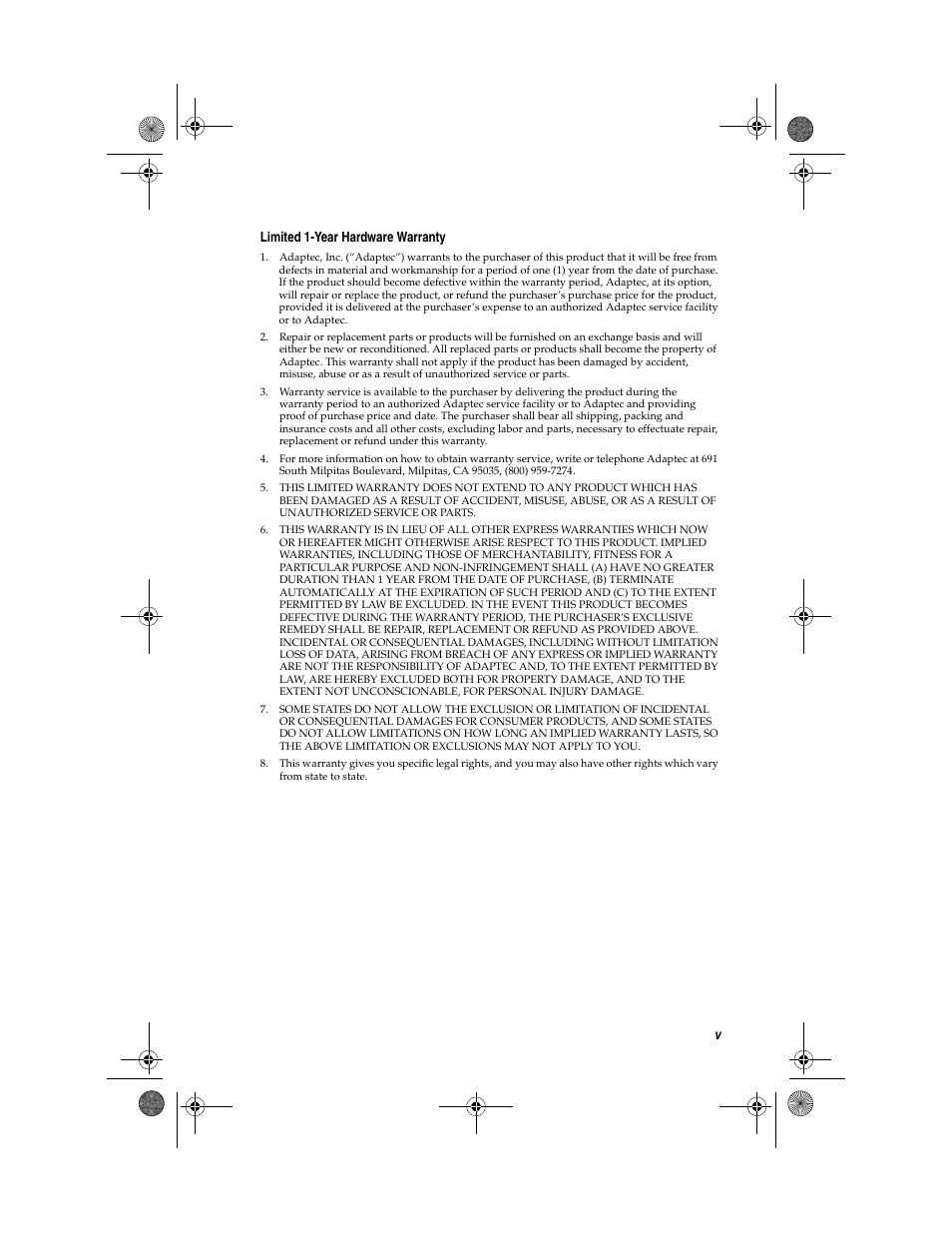 Vlimited 1-year hardware warranty | Adaptec FireConnect For Notebooks User Manual | Page 5 / 22