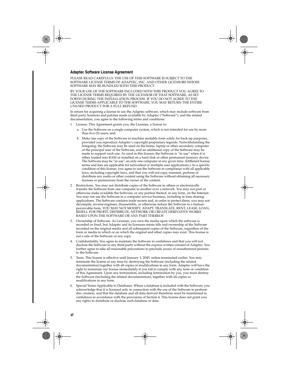 Vi adaptec software license agreement | Adaptec FireConnect For Notebooks User Manual | Page 6 / 22