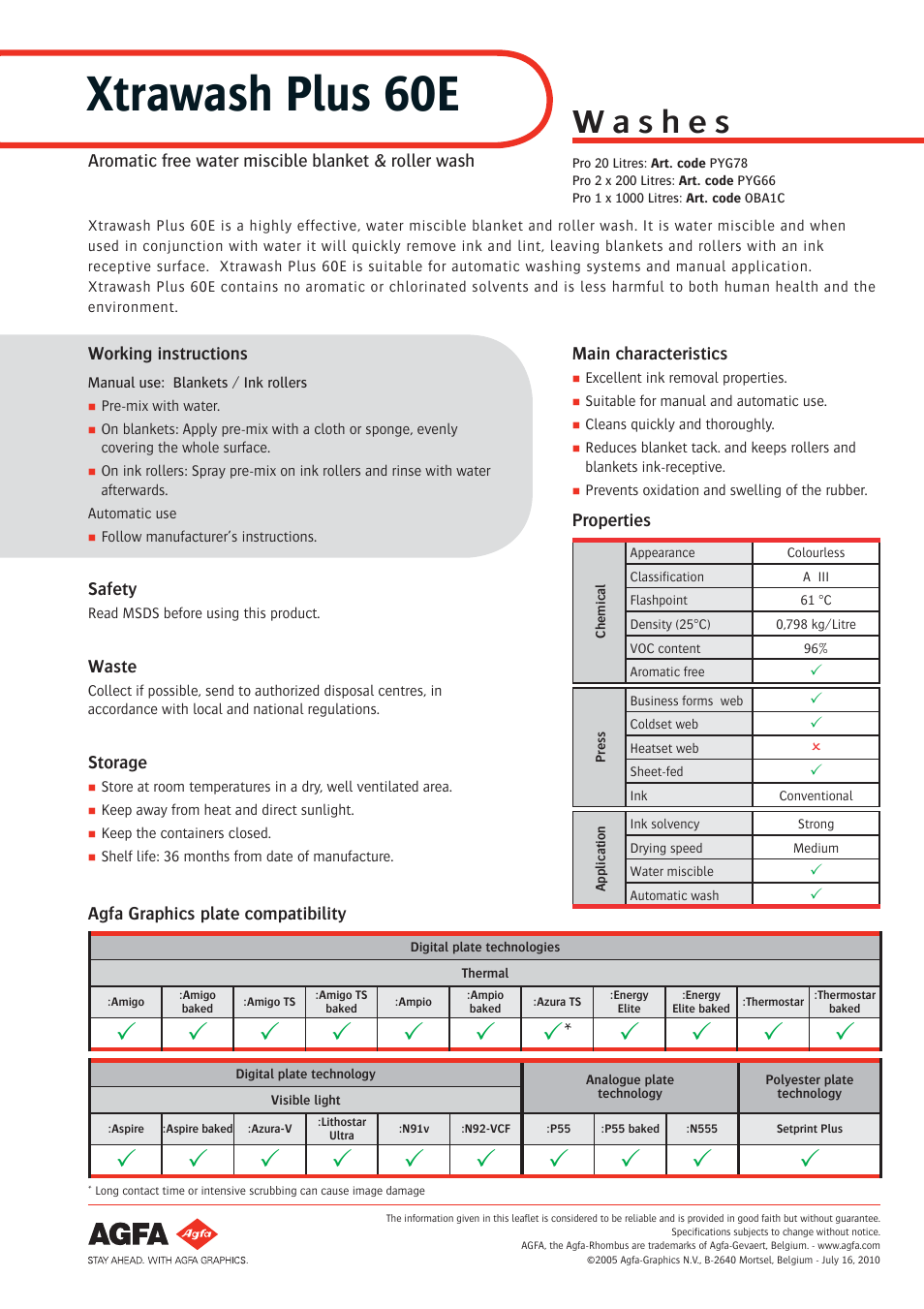AGFA XTRAWASH PLUS 60E User Manual | 1 page