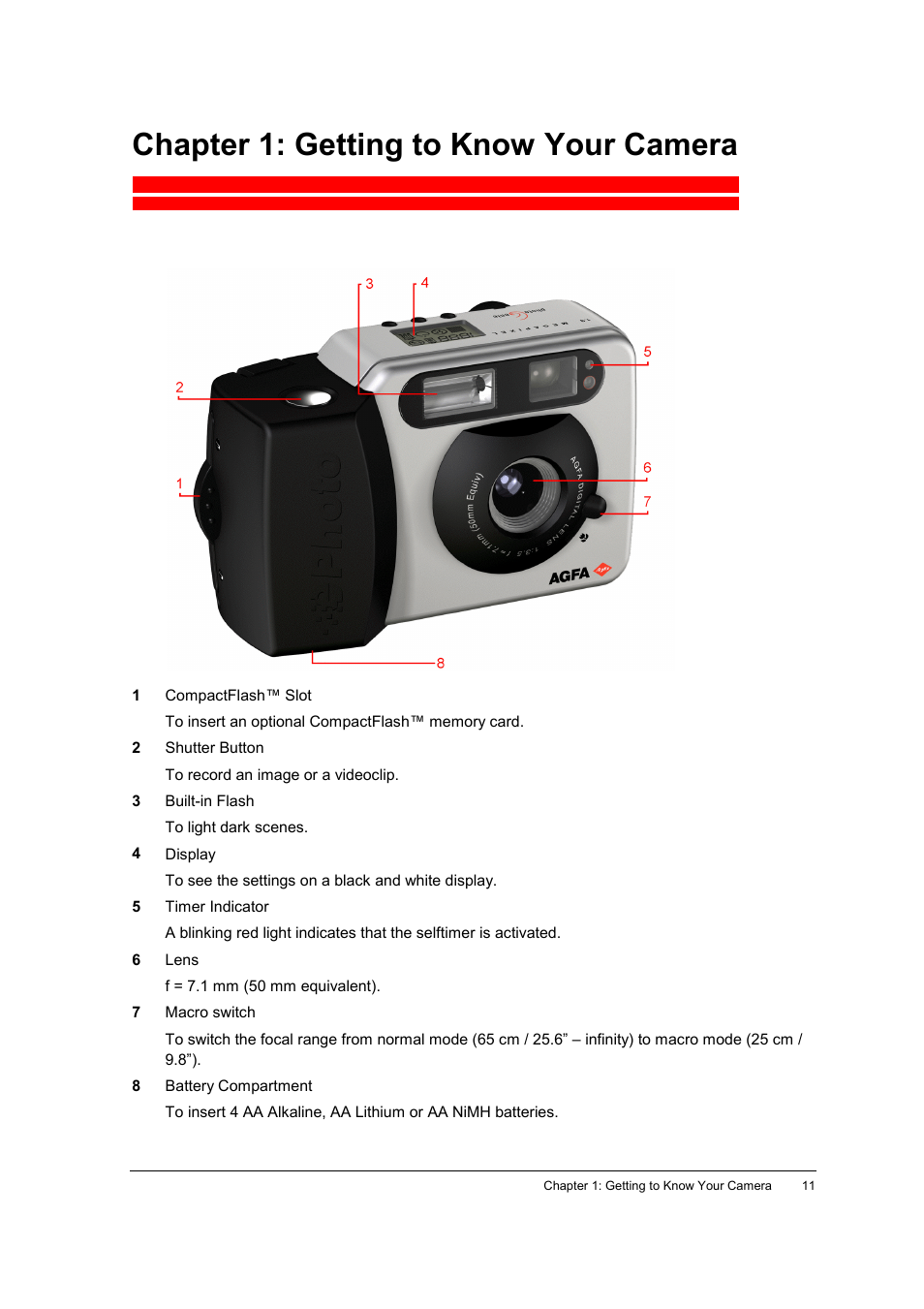 Chapter 1: getting to know your camera | AGFA ePhoto CL34 User Manual | Page 11 / 53