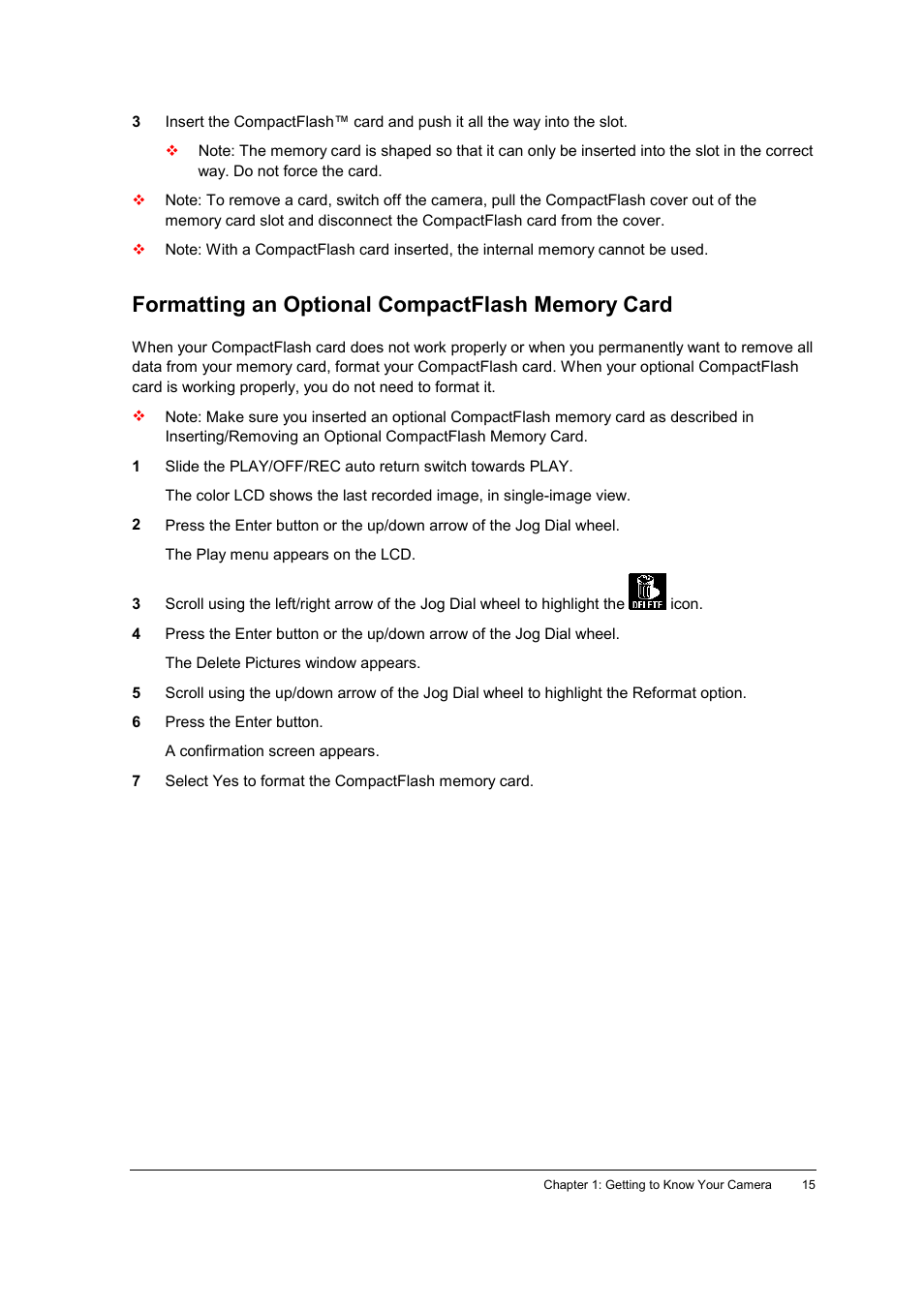 Formatting an optional compactflash memory card | AGFA ePhoto CL34 User Manual | Page 15 / 53
