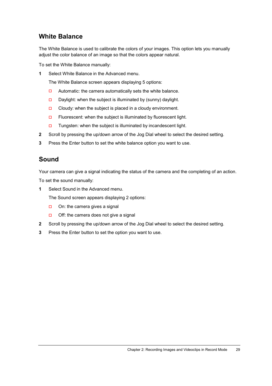 White balance, Sound | AGFA ePhoto CL34 User Manual | Page 29 / 53