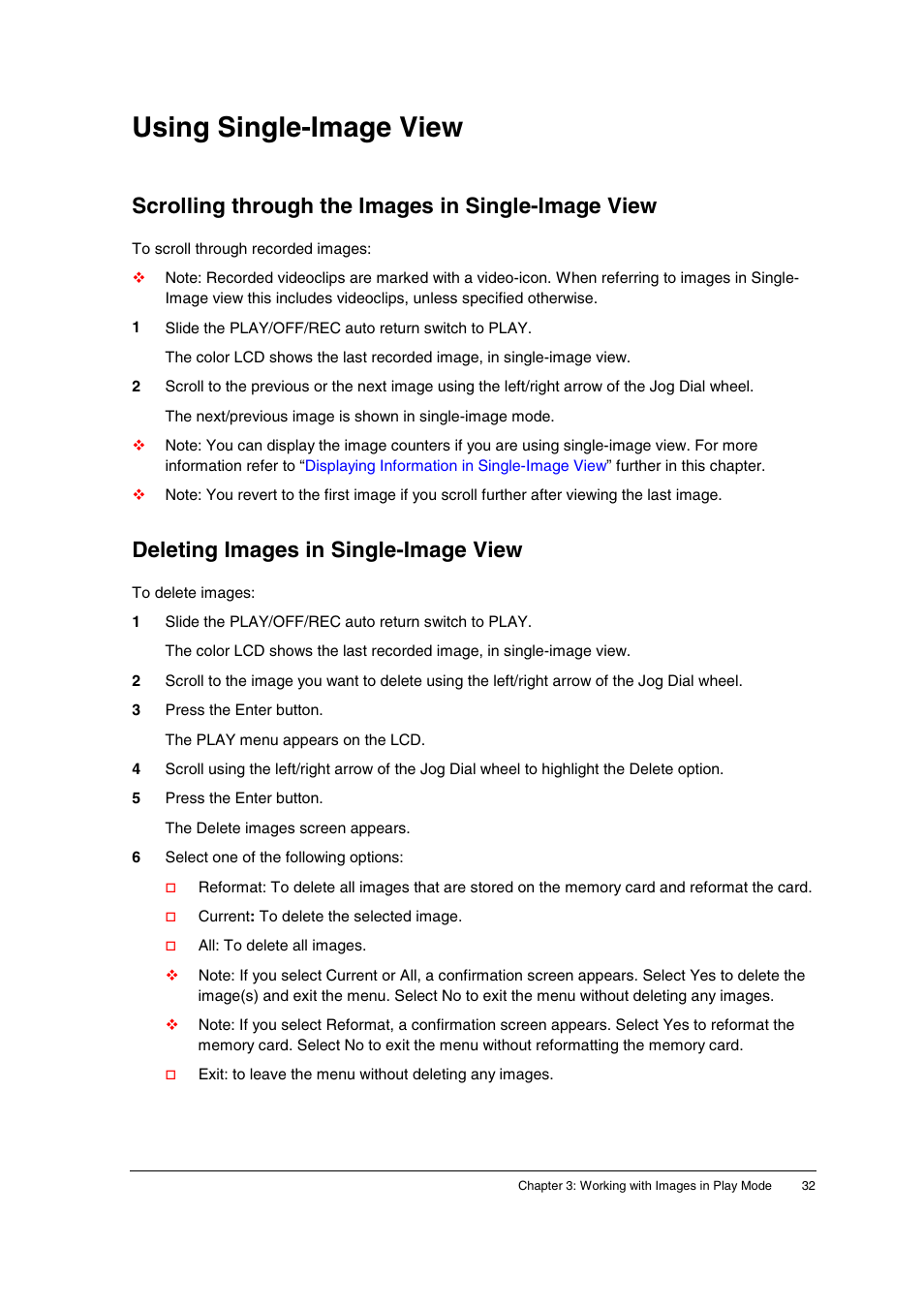 Using single-image view, Scrolling through the images in single-image view, Deleting images in single-image view | AGFA ePhoto CL34 User Manual | Page 32 / 53