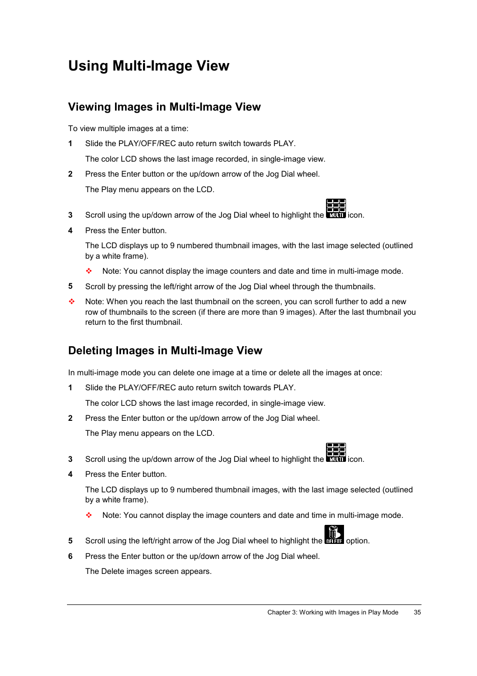 Using multi-image view, Viewing images in multi-image view, Deleting images in multi-image view | AGFA ePhoto CL34 User Manual | Page 35 / 53