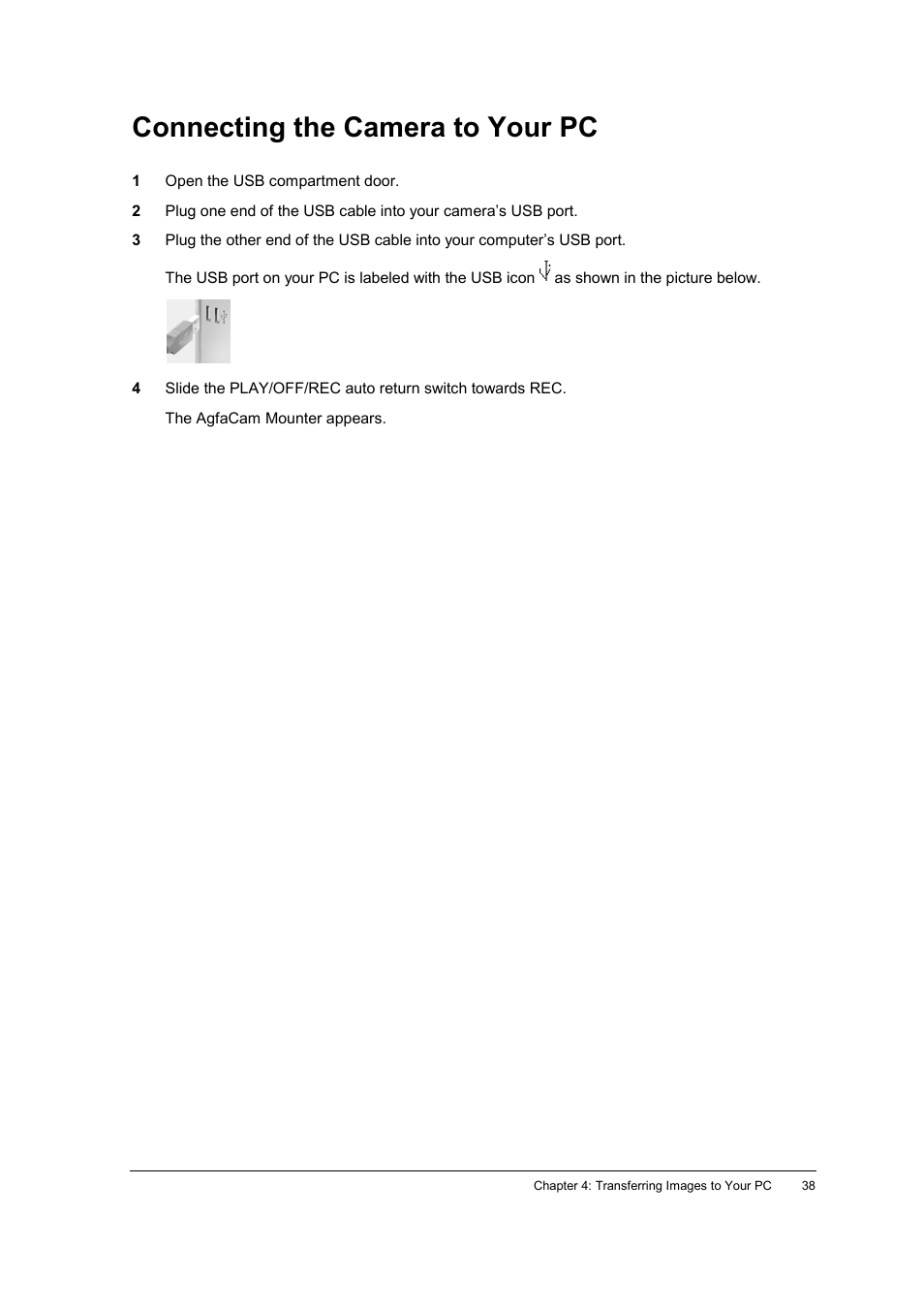 Connecting the camera to your pc | AGFA ePhoto CL34 User Manual | Page 38 / 53