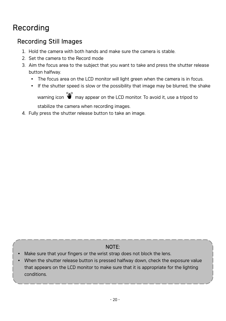 Recording, Recording still images | AGFA DC-630 User Manual | Page 21 / 52