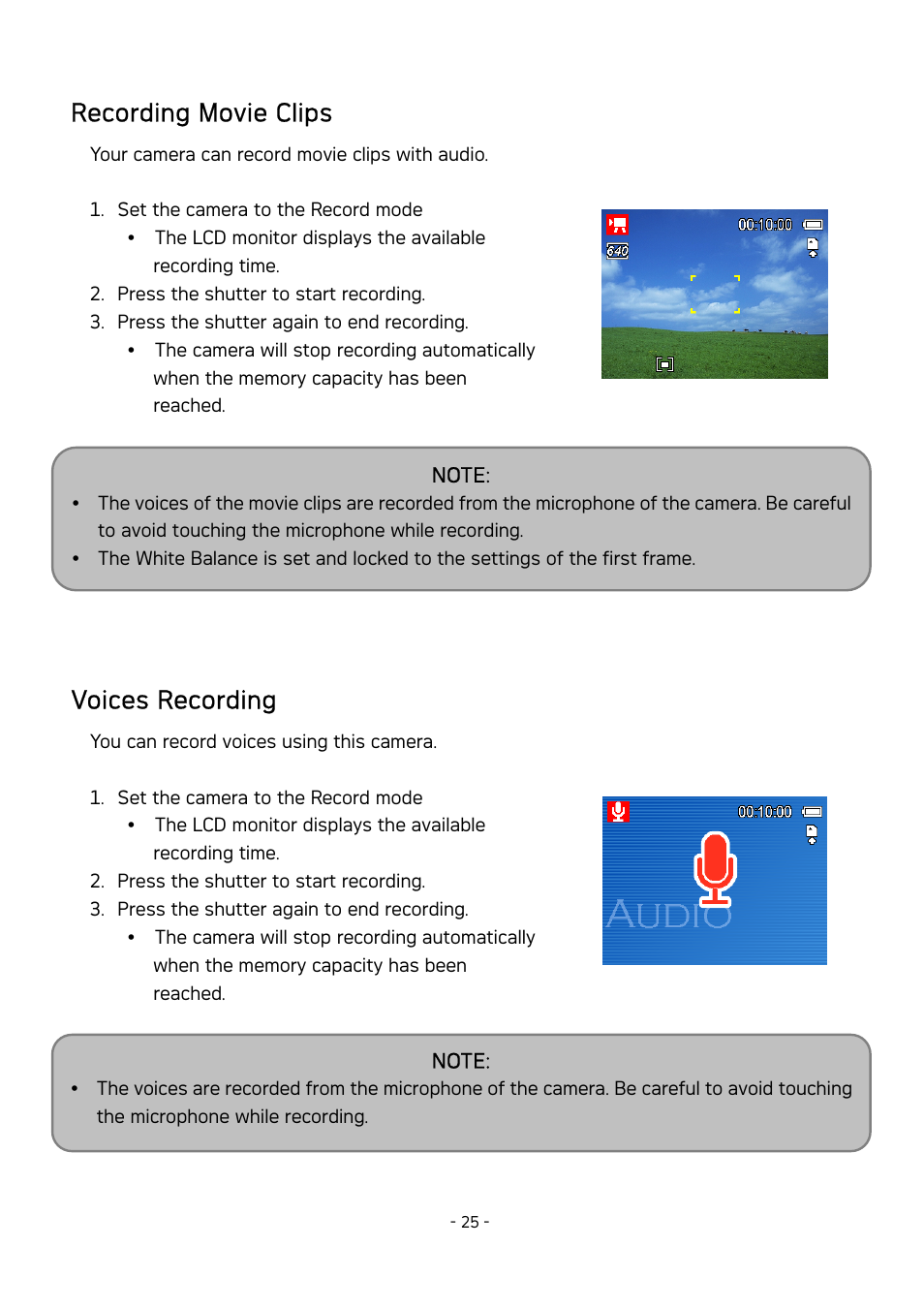 Recording movie clips, Voices recording | AGFA DC-630 User Manual | Page 26 / 52