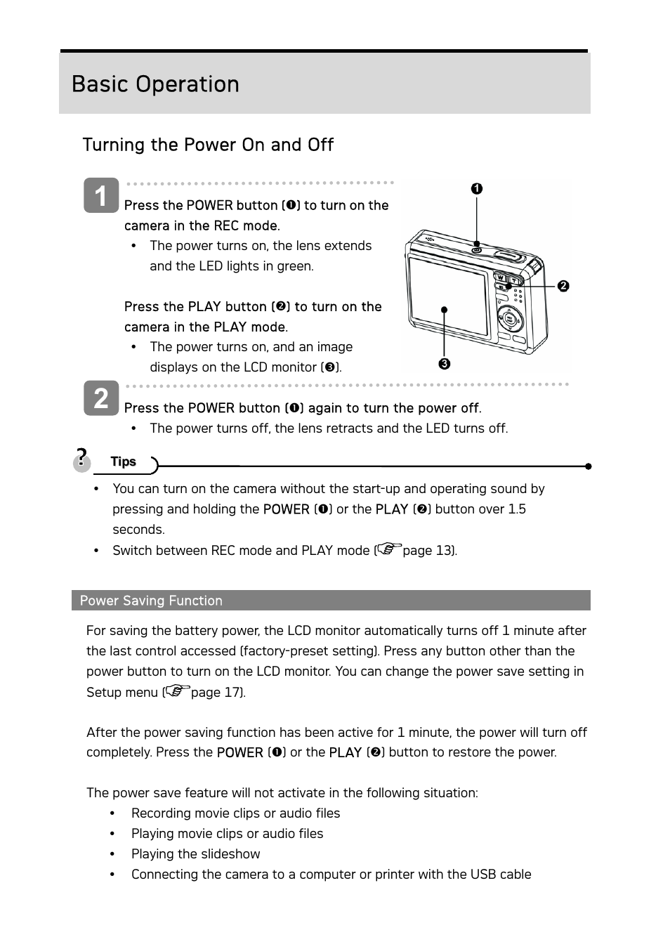 Basic operation, Turning the power on and off | AGFA DC-733i User Manual | Page 17 / 60