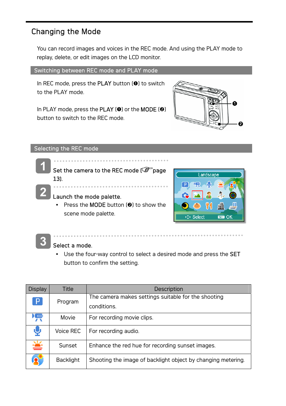 Changing the mode | AGFA DC-733i User Manual | Page 18 / 60