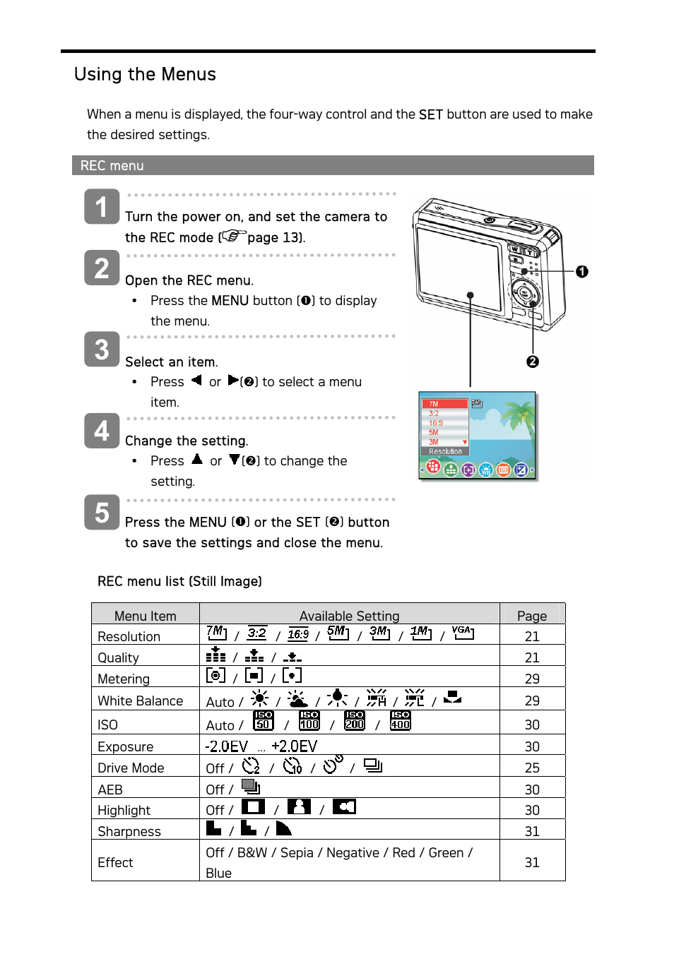 Using the menus | AGFA DC-733i User Manual | Page 20 / 60