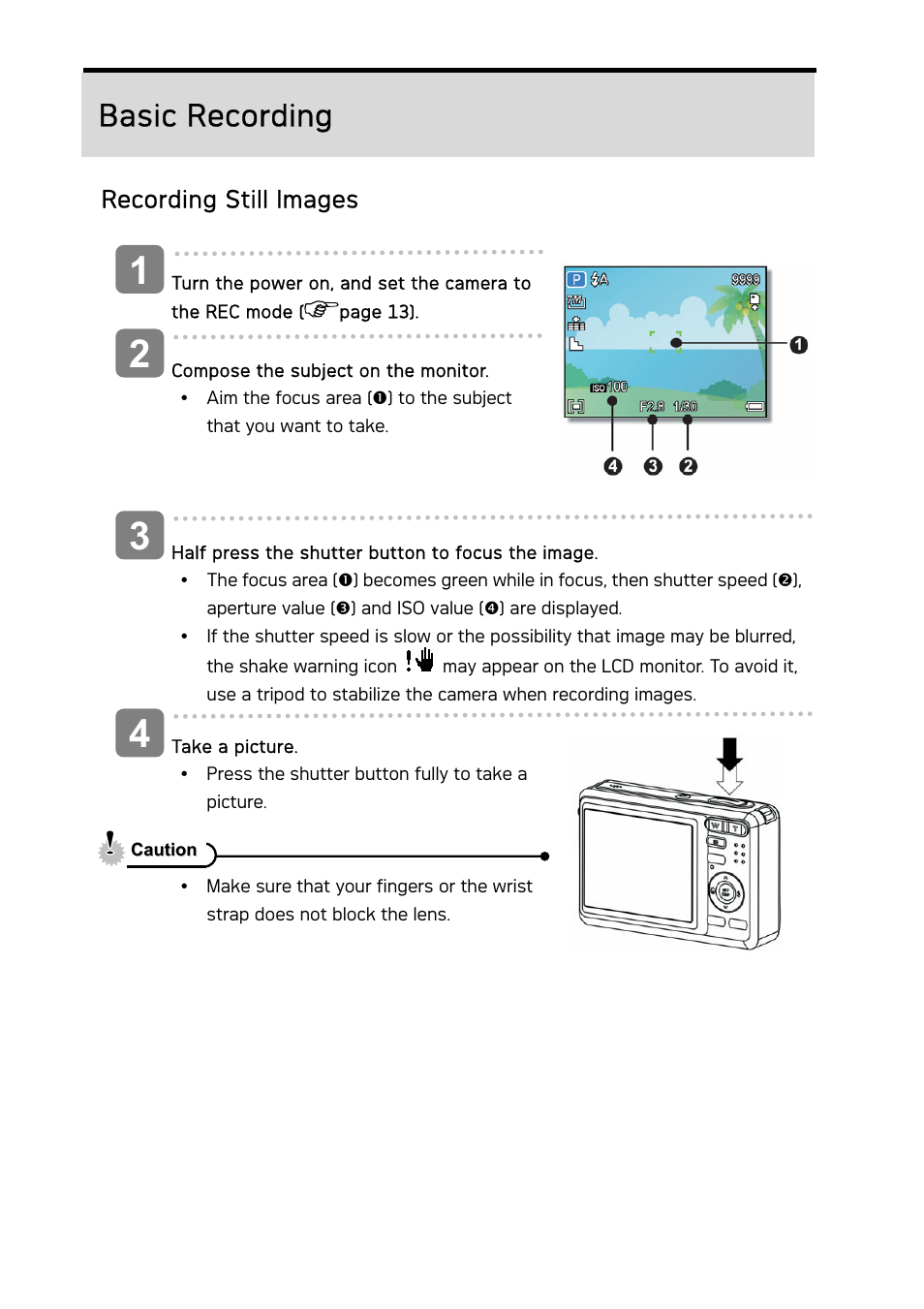Basic recording, Recording still images | AGFA DC-733i User Manual | Page 24 / 60
