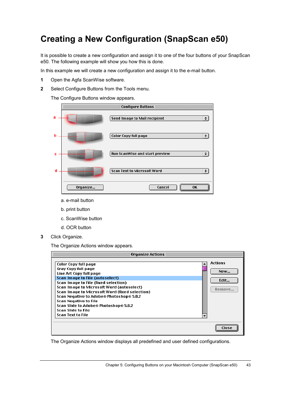 Creating a new configuration (snapscan e50) | AGFA E40 User Manual | Page 43 / 60