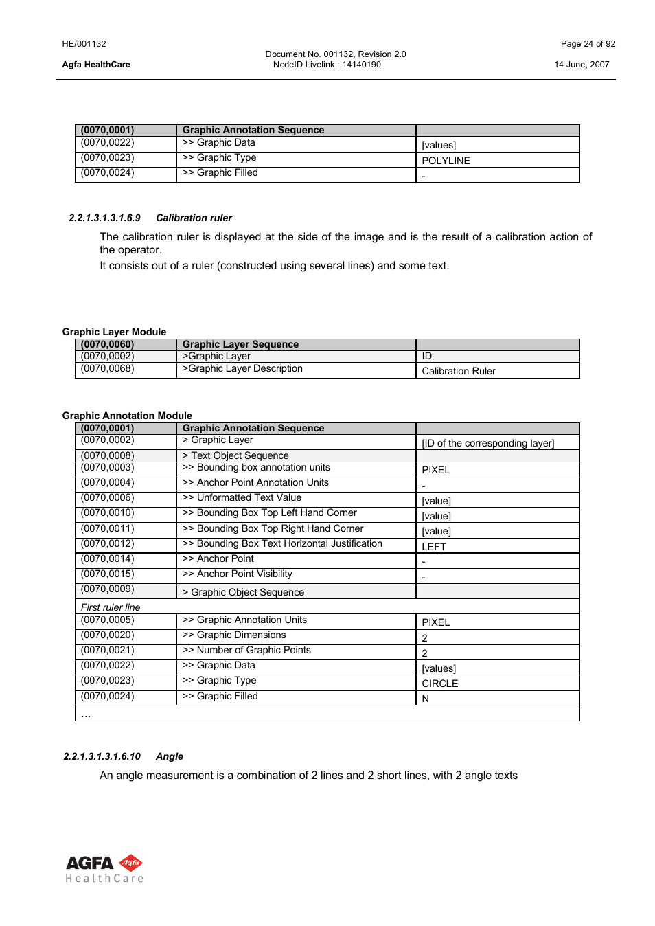 Calibration ruler, Angle | AGFA HE/001132 User Manual | Page 24 / 93