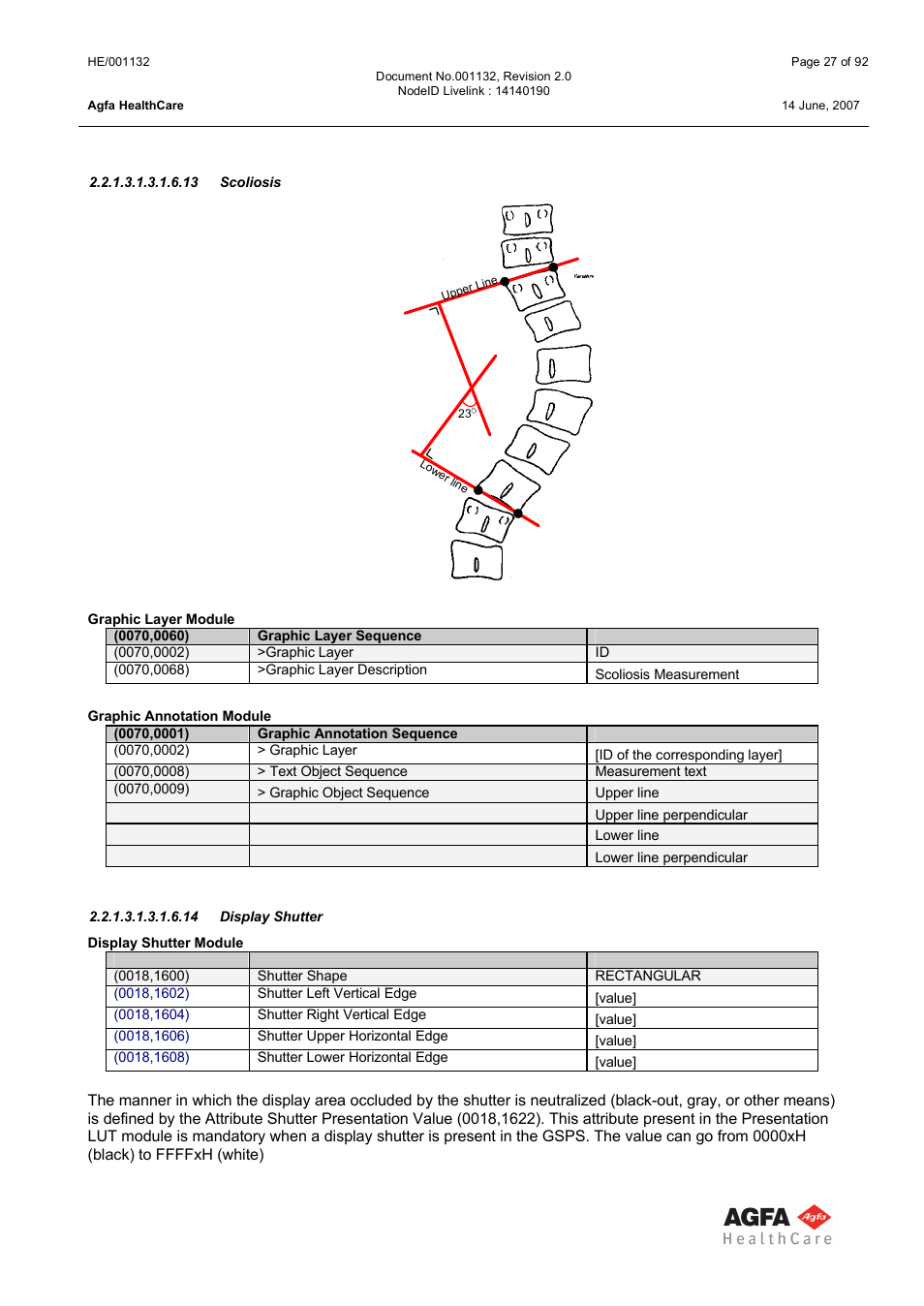 Scoliosis, Display shutter | AGFA HE/001132 User Manual | Page 27 / 93