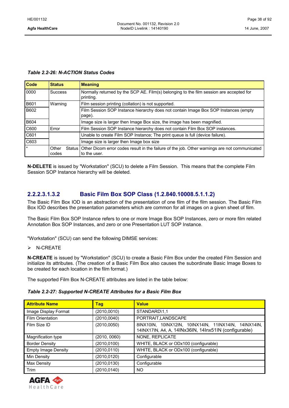 Basic film box sop class (1.2.840.10008.5.1.1.2) | AGFA HE/001132 User Manual | Page 38 / 93