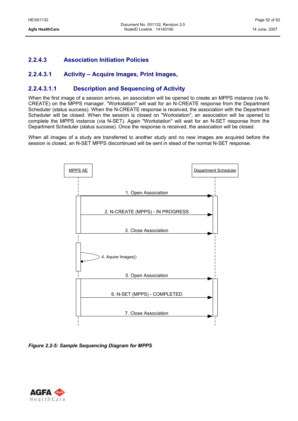Association initiation policies, Activity – acquire images, print images, Description and sequencing of activity | AGFA HE/001132 User Manual | Page 52 / 93