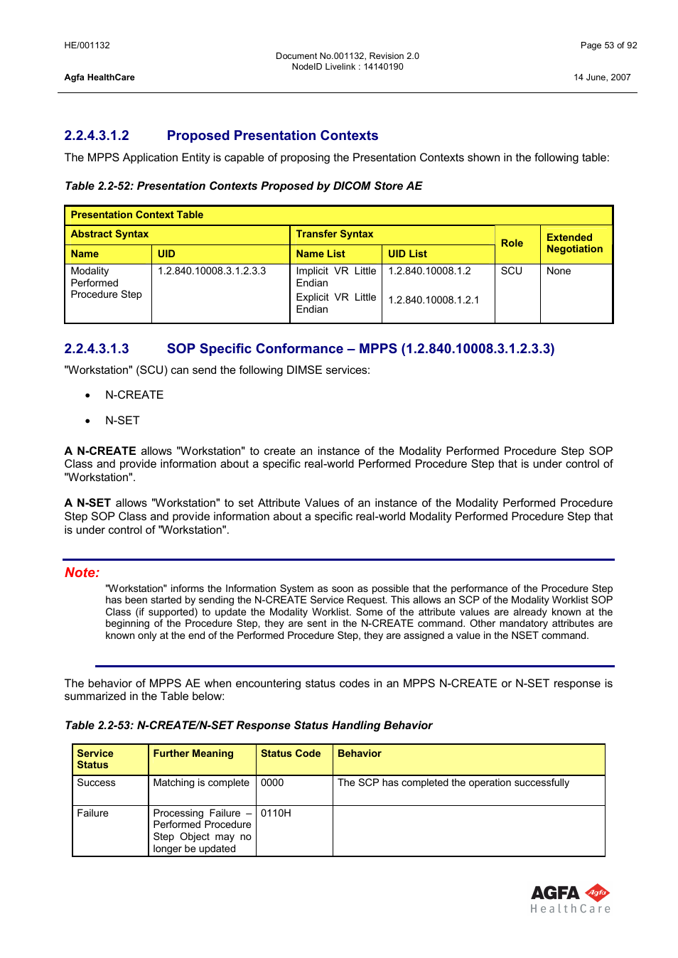 Proposed presentation contexts, 2 proposed presentation contexts | AGFA HE/001132 User Manual | Page 53 / 93