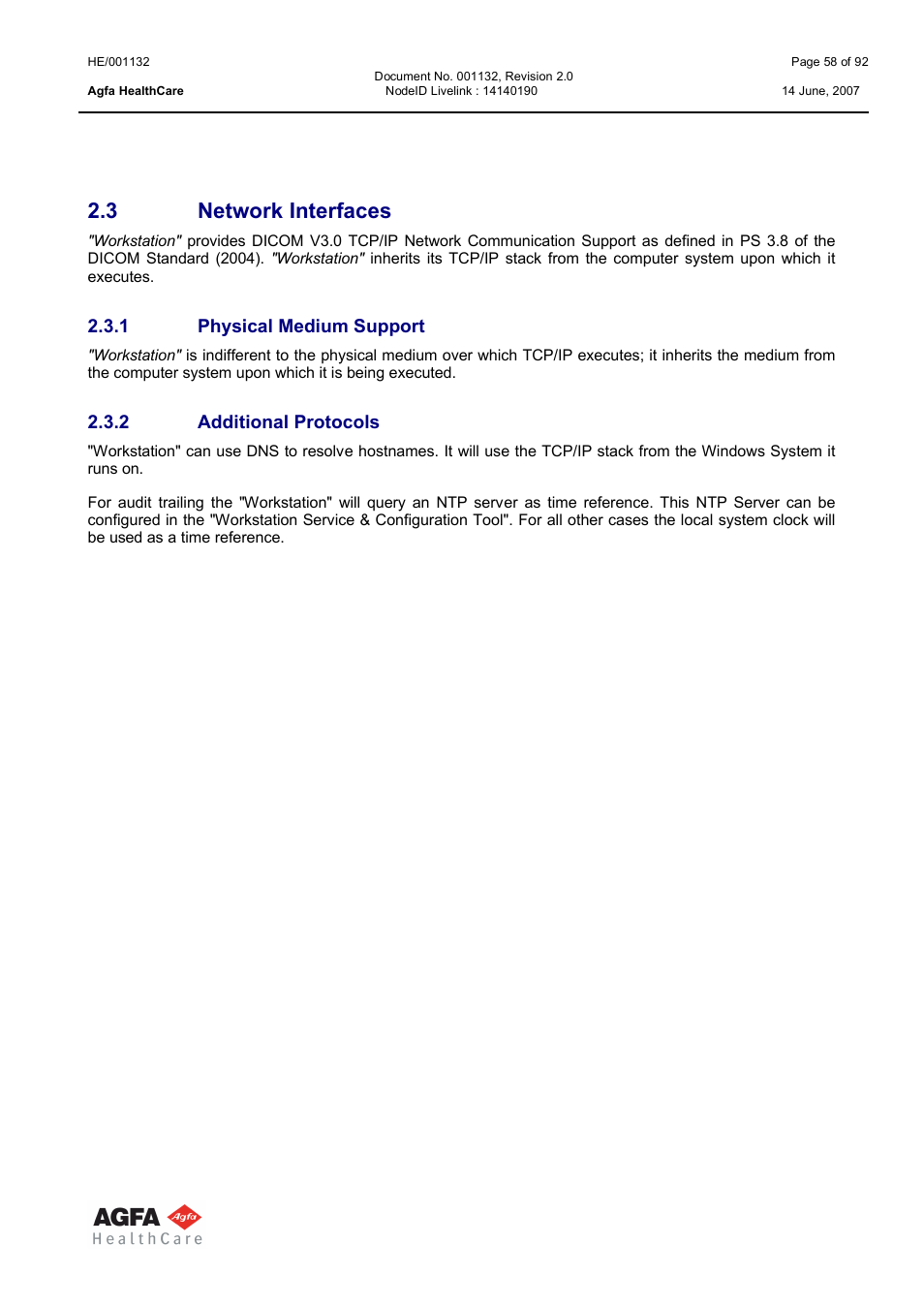 Network interfaces, Physical medium support, Additional protocols | 3 network interfaces | AGFA HE/001132 User Manual | Page 58 / 93