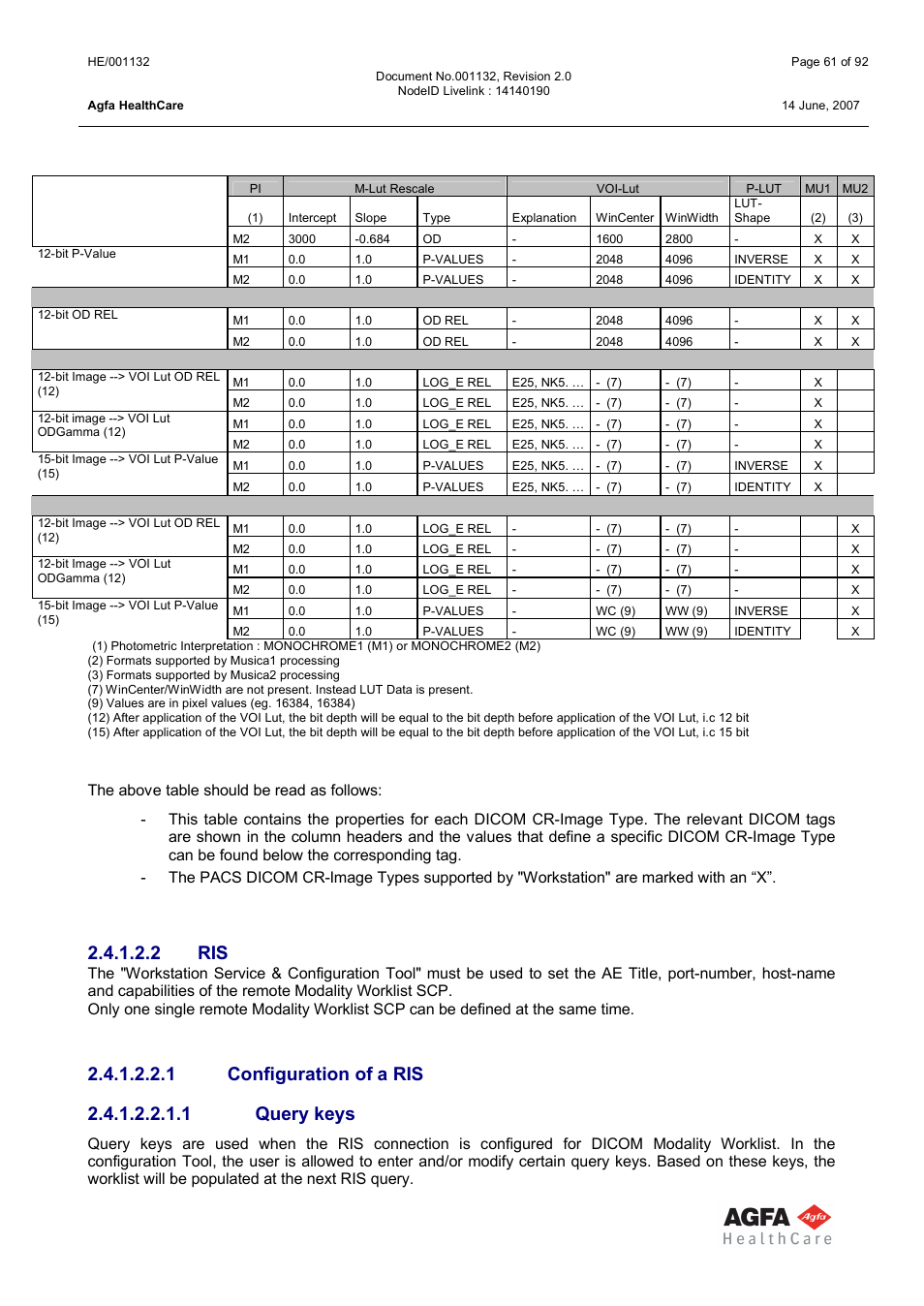 Configuration of a ris, Query keys, 2 ris | AGFA HE/001132 User Manual | Page 61 / 93