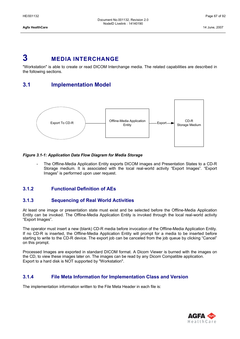 Media interchange, Implementation model, Application data flow diagram | Functional definition of aes, Sequencing of real world activities, 1 implementation model | AGFA HE/001132 User Manual | Page 67 / 93