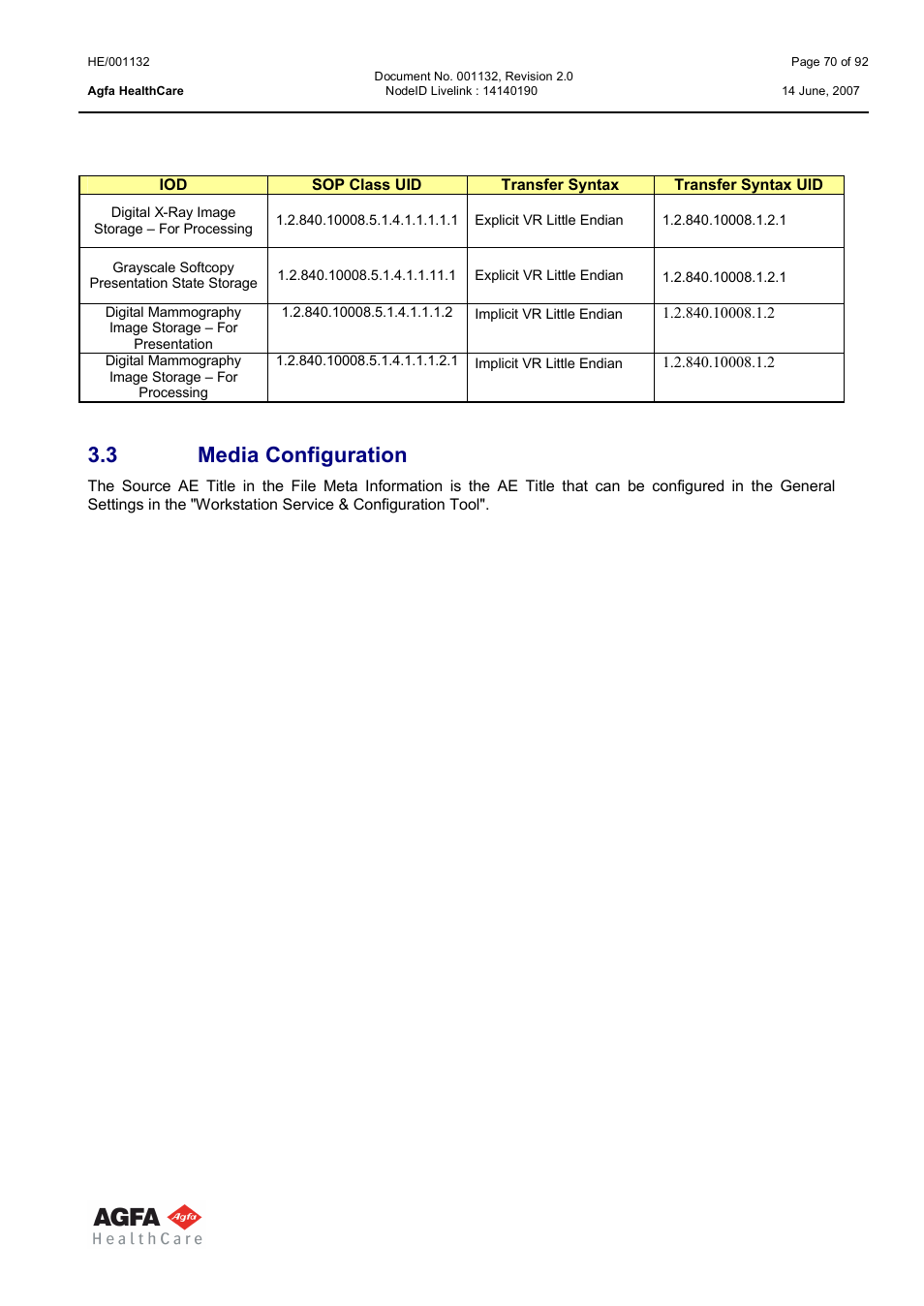 Media configuration, 3 media configuration | AGFA HE/001132 User Manual | Page 70 / 93