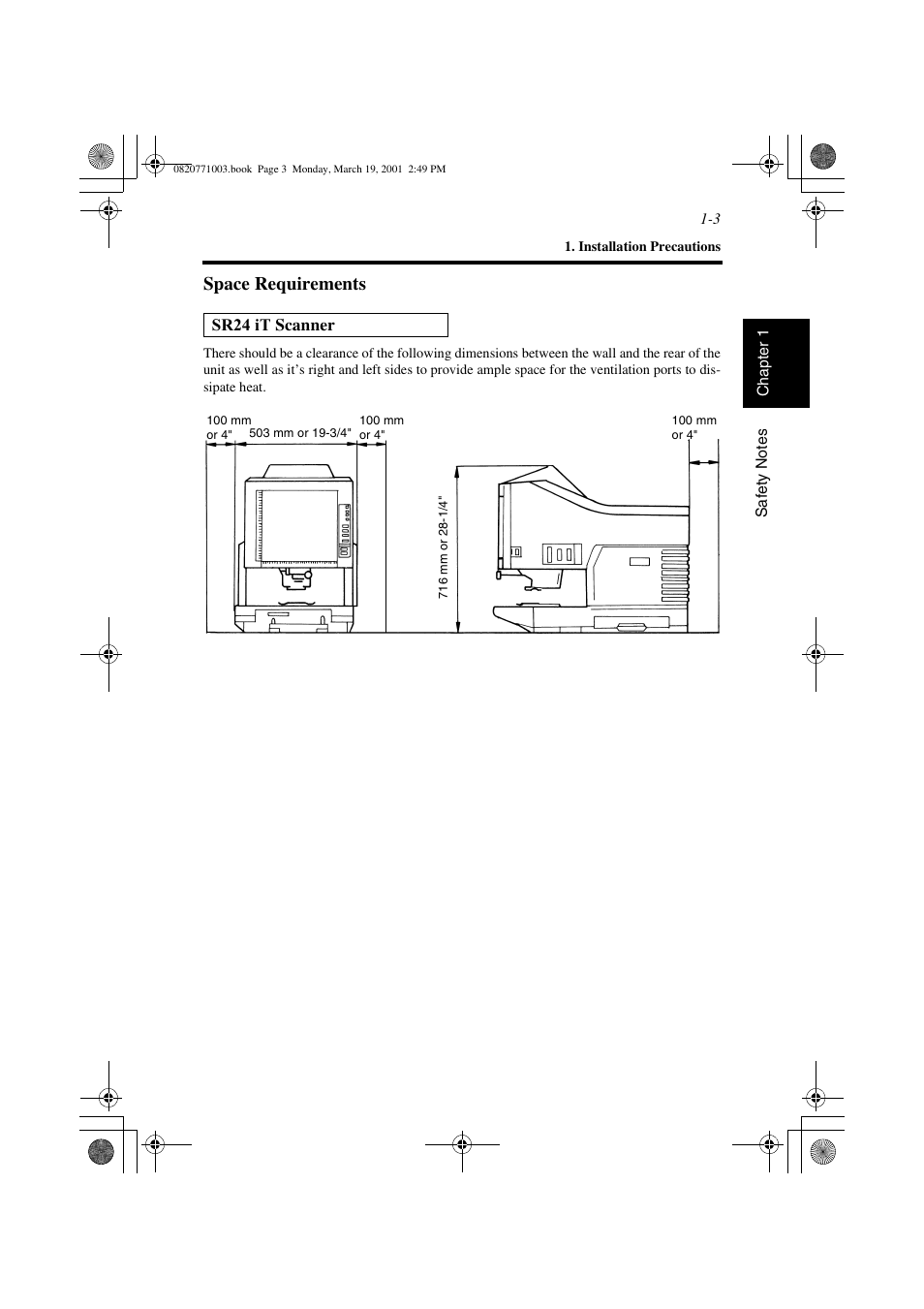 Space requirements, Space requirements -3 | AGFA IT SR 24 User Manual | Page 20 / 91