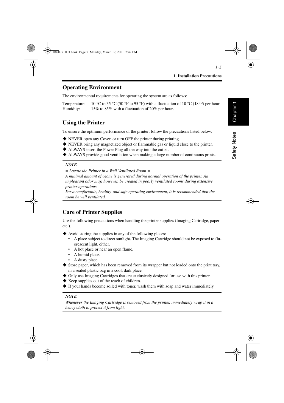 Operating environment, Using the printer, Care of printer supplies | AGFA IT SR 24 User Manual | Page 22 / 91