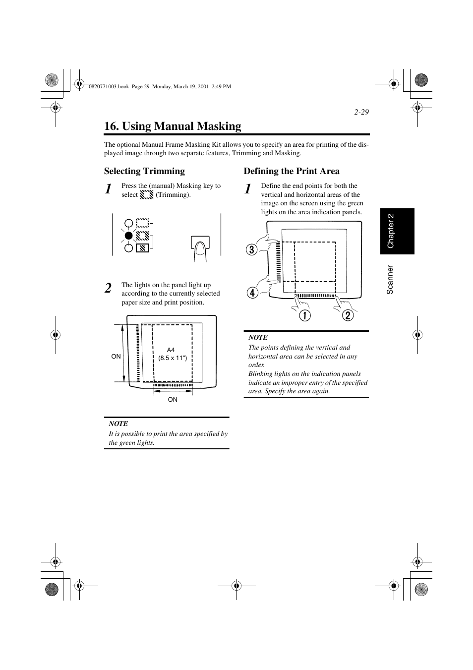 Using manual masking, Selecting trimming, Defining the print area | Using manual masking -29, Selecting trimming -29 defining the print area -29, Masking | AGFA IT SR 24 User Manual | Page 54 / 91