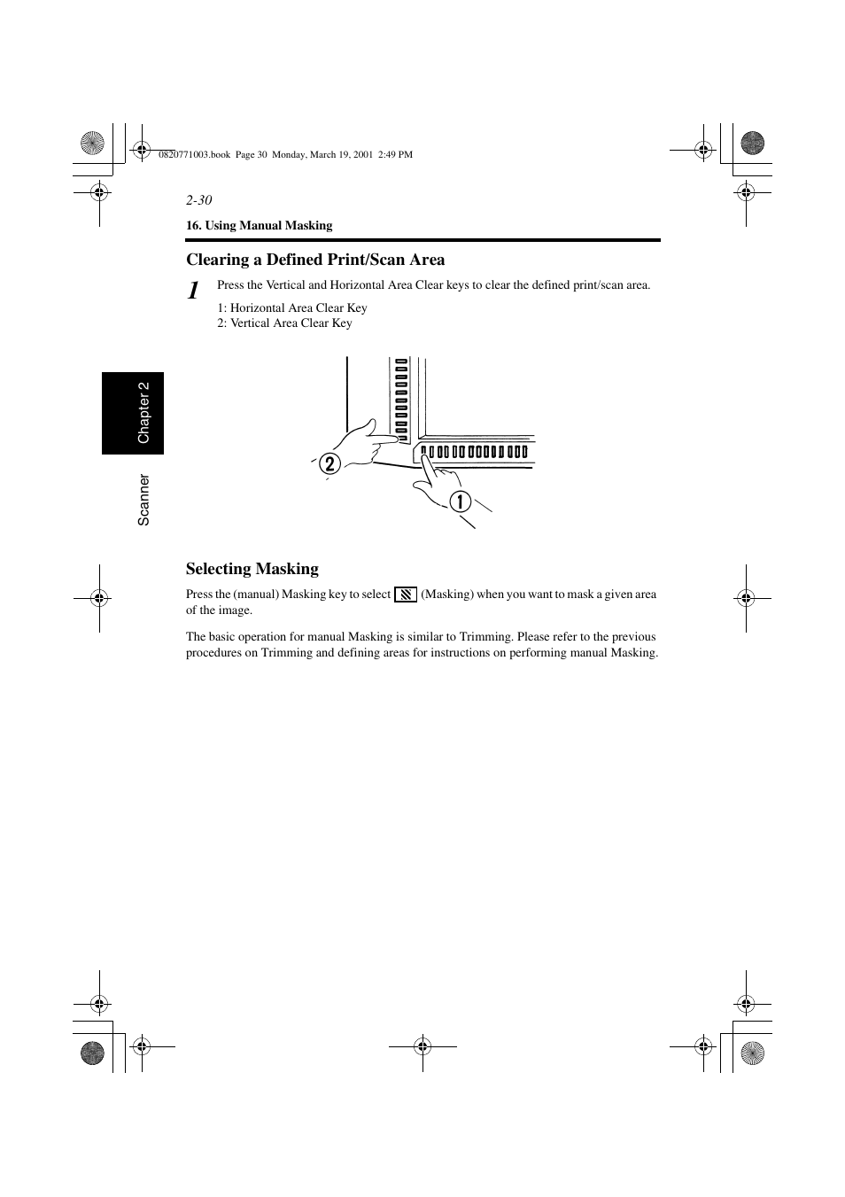 Clearing a defined print (scan) area, Selecting masking | AGFA IT SR 24 User Manual | Page 55 / 91