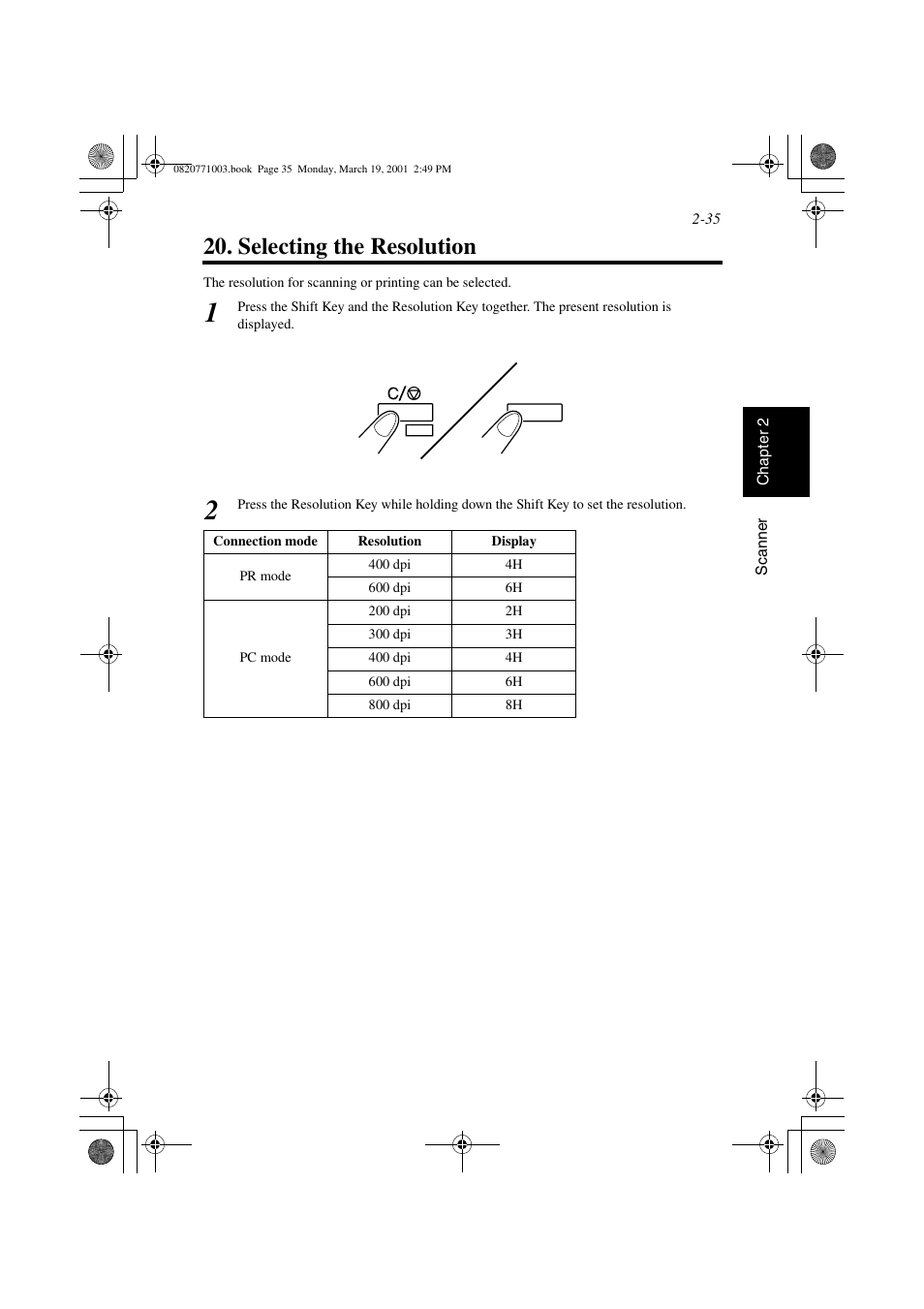 Selecting the resolution, Selecting the resolution -35 | AGFA IT SR 24 User Manual | Page 60 / 91