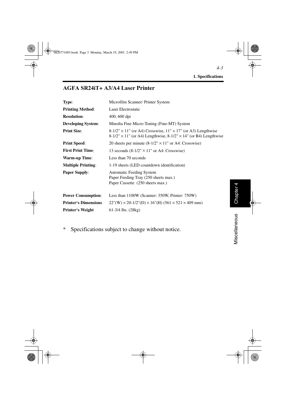 Ms 6000 + msp 3000 printer | AGFA IT SR 24 User Manual | Page 84 / 91