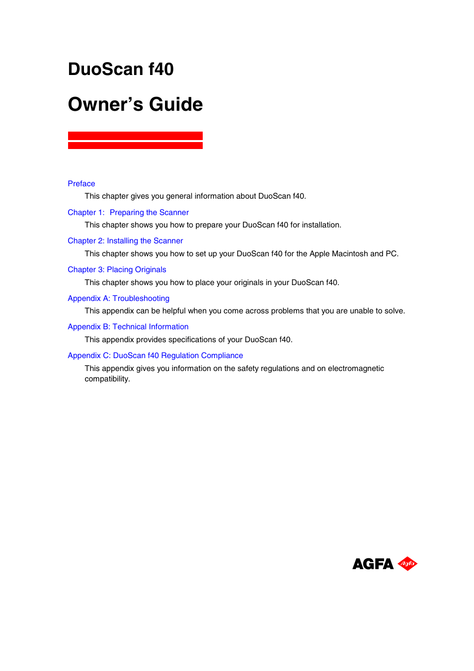 AGFA DuoScan f40 User Manual | 36 pages
