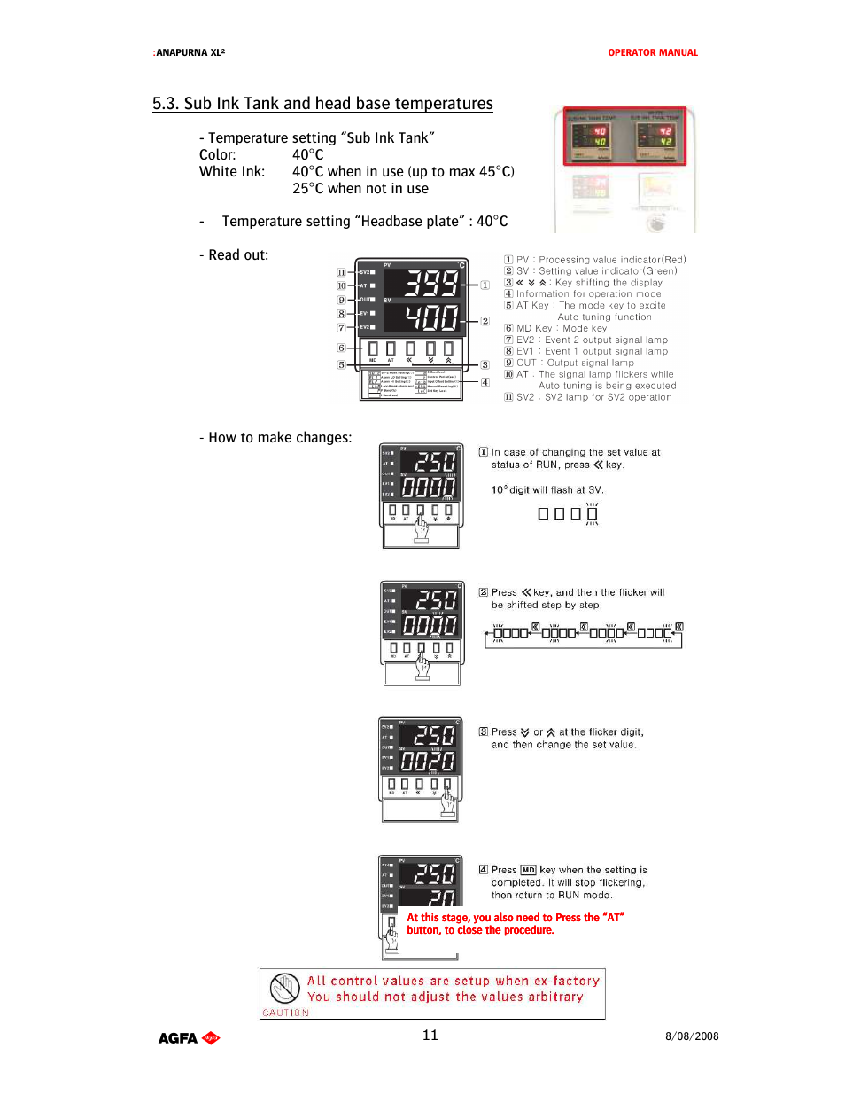 Sub ink tank and head base temperatures | AGFA 1 User Manual | Page 11 / 54