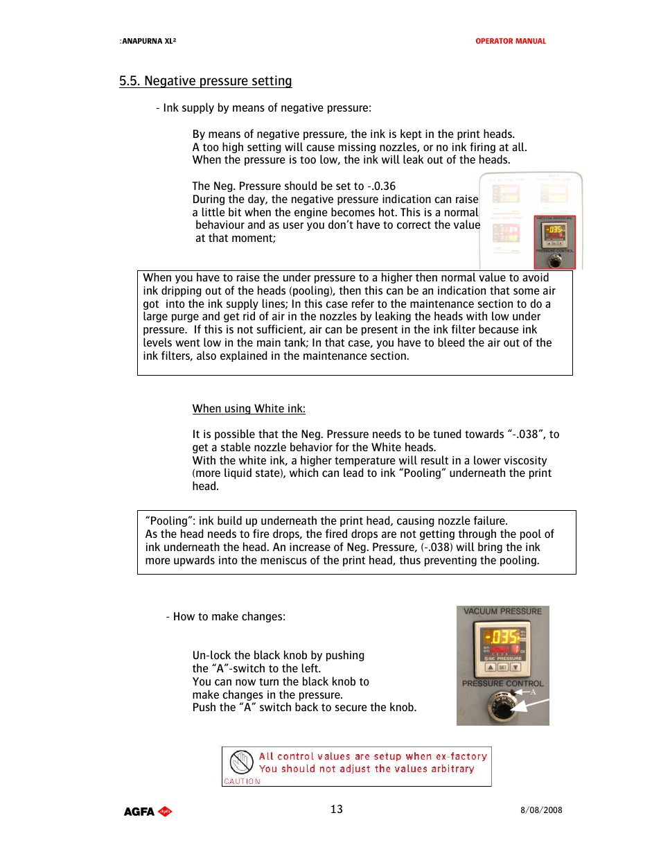 Negative pressure setting | AGFA 1 User Manual | Page 13 / 54