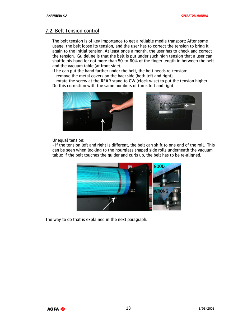 Belt tension control | AGFA 1 User Manual | Page 18 / 54