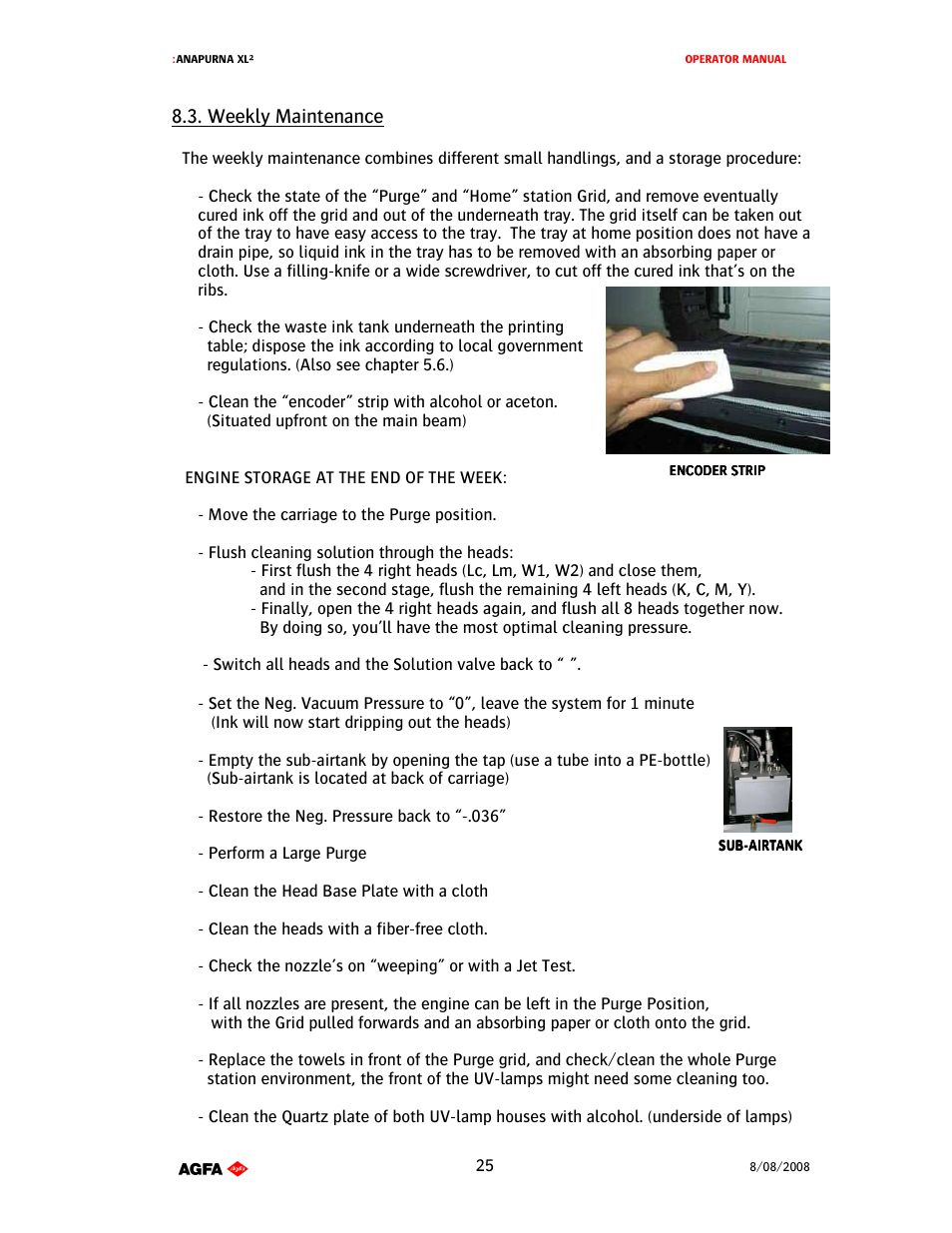 Weekly maintenance | AGFA 1 User Manual | Page 25 / 54