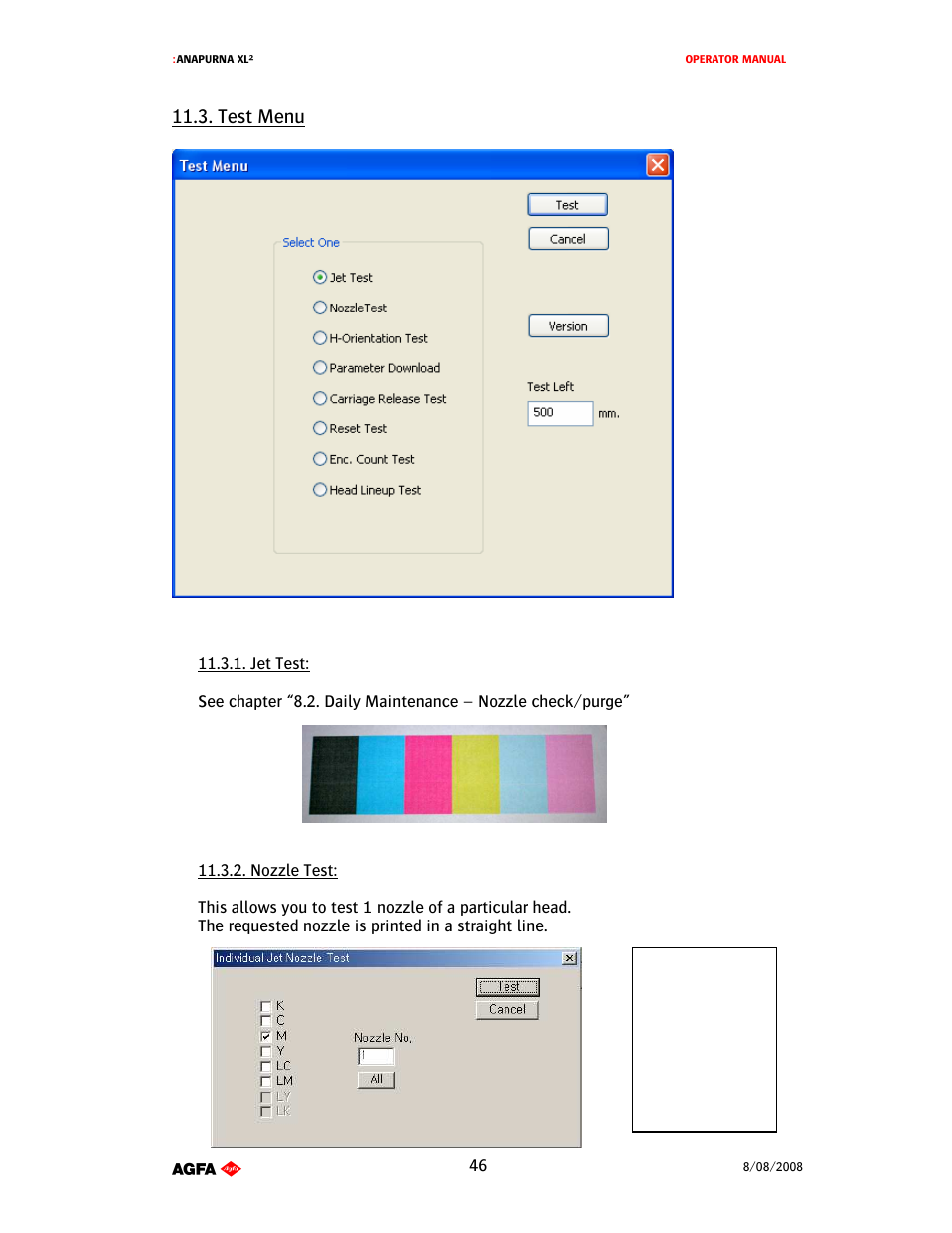 Test menu | AGFA 1 User Manual | Page 46 / 54
