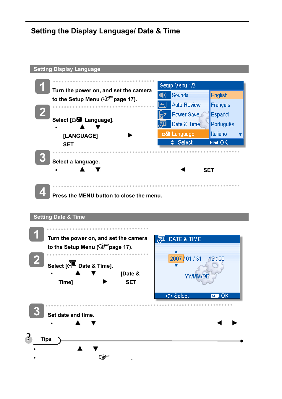 Setting the display language/ date & time | AGFA DC-733s User Manual | Page 12 / 66