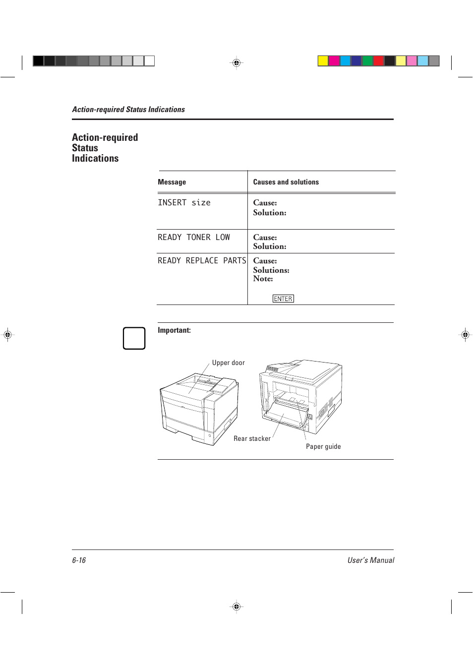 Action-required status indications | AGFA TM 14ADV User Manual | Page 135 / 158