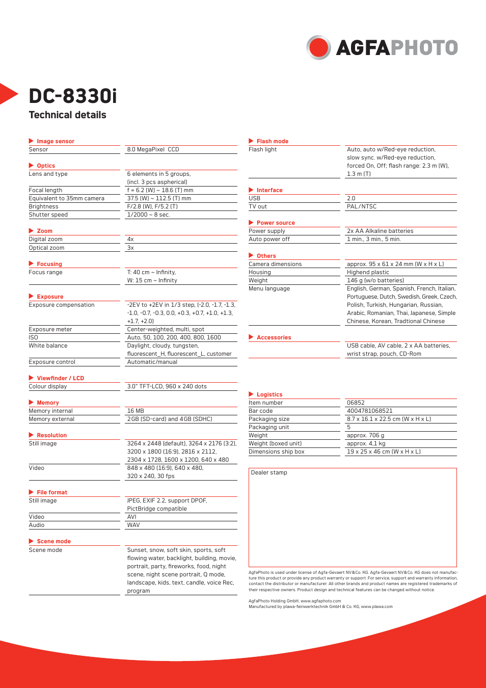 Ap_dc-8330i_en_ts.pdf, Dc-8330i, Technical details | AGFA DC-8330i User Manual | Page 2 / 2