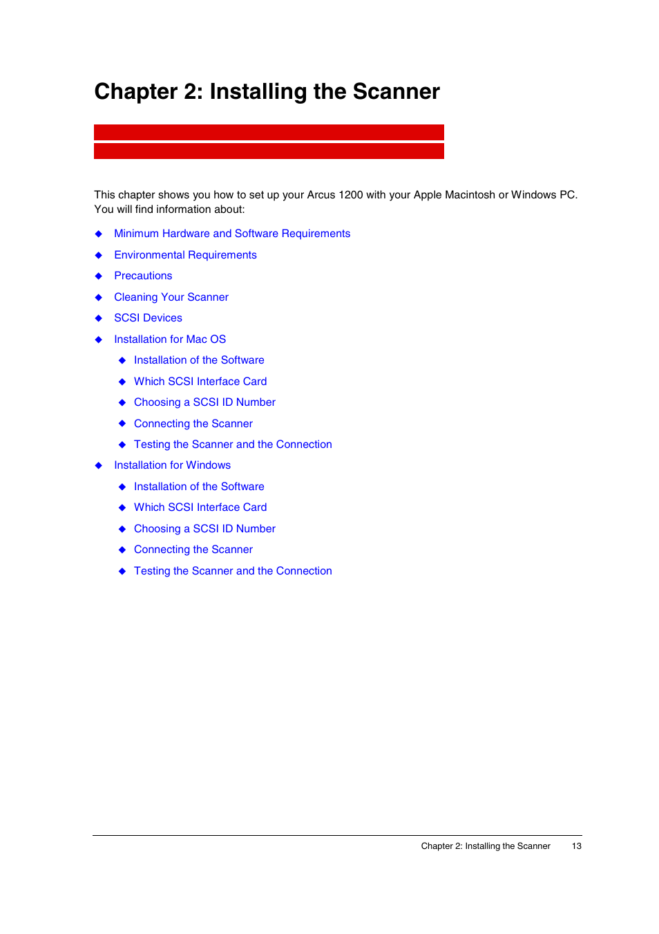 Chapter 2: installing the scanner | AGFA 1200 User Manual | Page 13 / 47