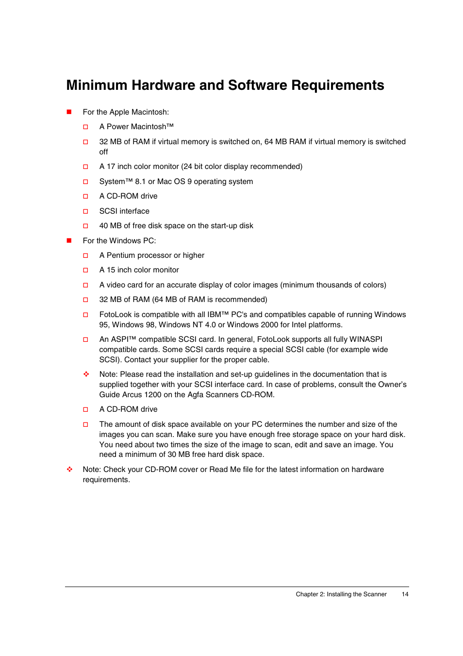 Minimum hardware and software requirements | AGFA 1200 User Manual | Page 14 / 47