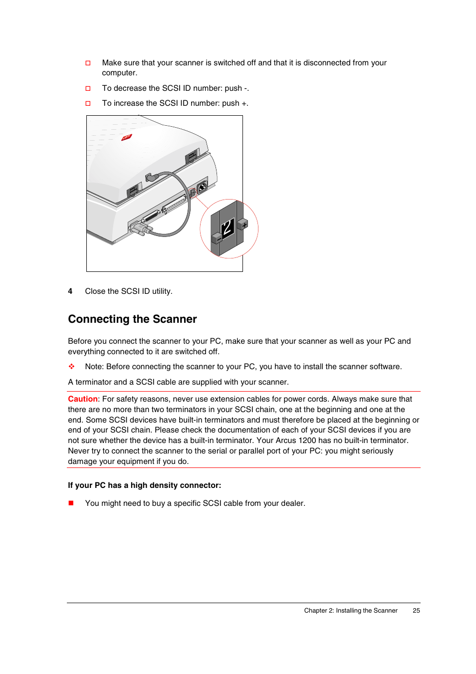 Connecting the scanner, If your pc has a high density connector | AGFA 1200 User Manual | Page 25 / 47