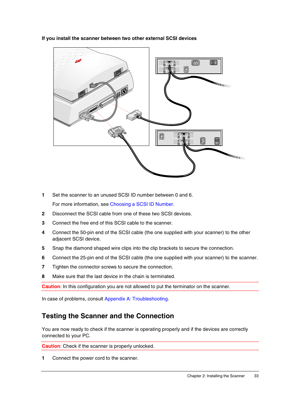 Testing the scanner and the connection | AGFA 1200 User Manual | Page 33 / 47