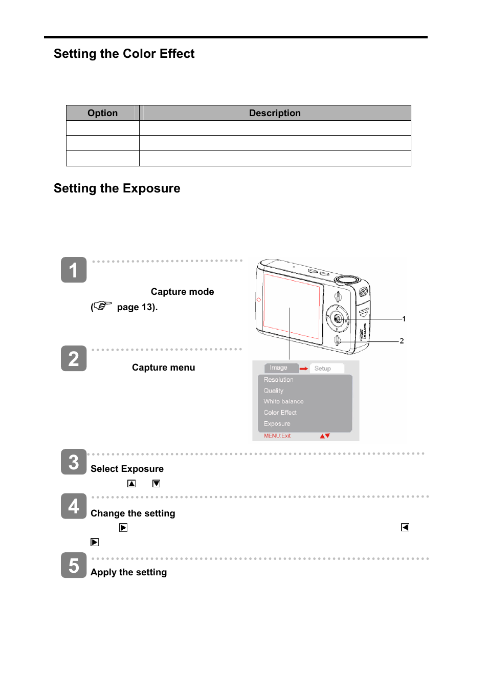 Setting the color effect, Setting the exposure | AGFA sensor 500-X User Manual | Page 33 / 53