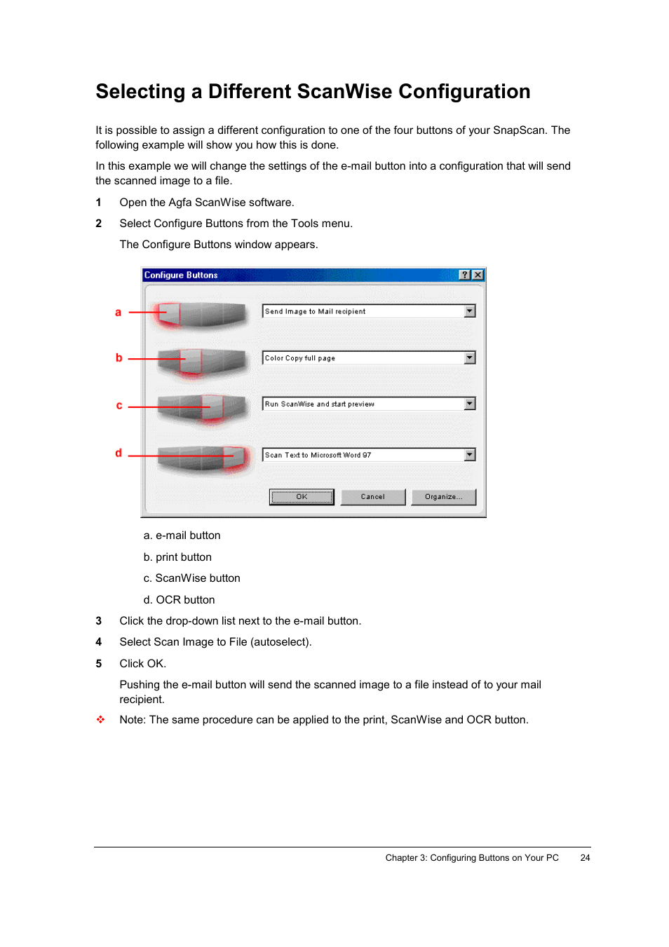 Selecting a different scanwise configuration | AGFA SNAPSCAN E42 User Manual | Page 24 / 63