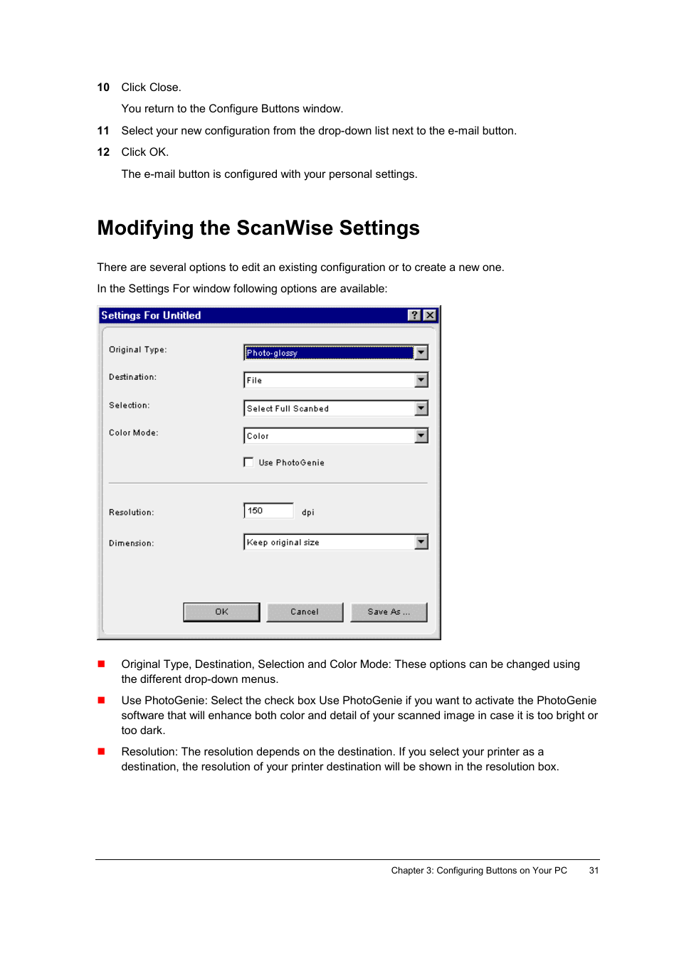 Modifying the scanwise settings | AGFA SNAPSCAN E42 User Manual | Page 31 / 63