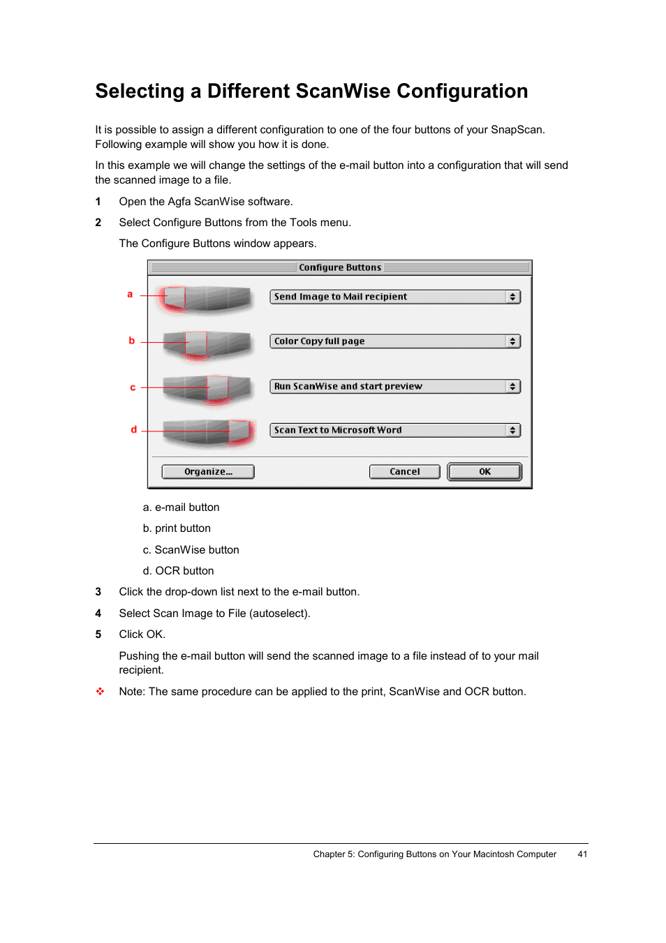 Selecting a different scanwise configuration | AGFA SNAPSCAN E42 User Manual | Page 41 / 63